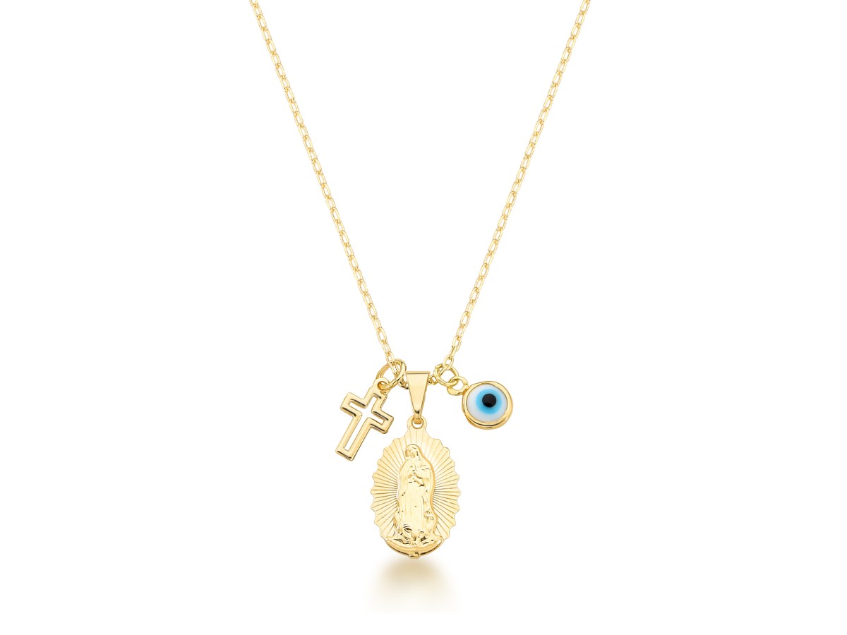 Colar Longo Olho Grego Banho de Ouro 18k.
